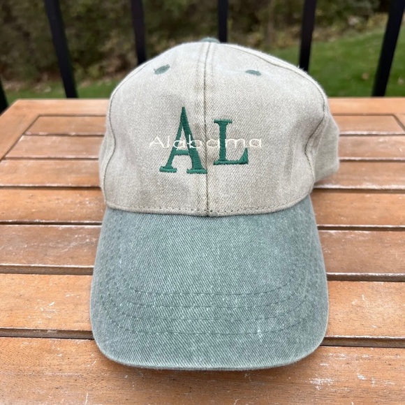 VTG Embroidered Hat Alabama Cap Adjustable Two Tone Cobra Khaki Green Old Money - Picture 2 of 8
